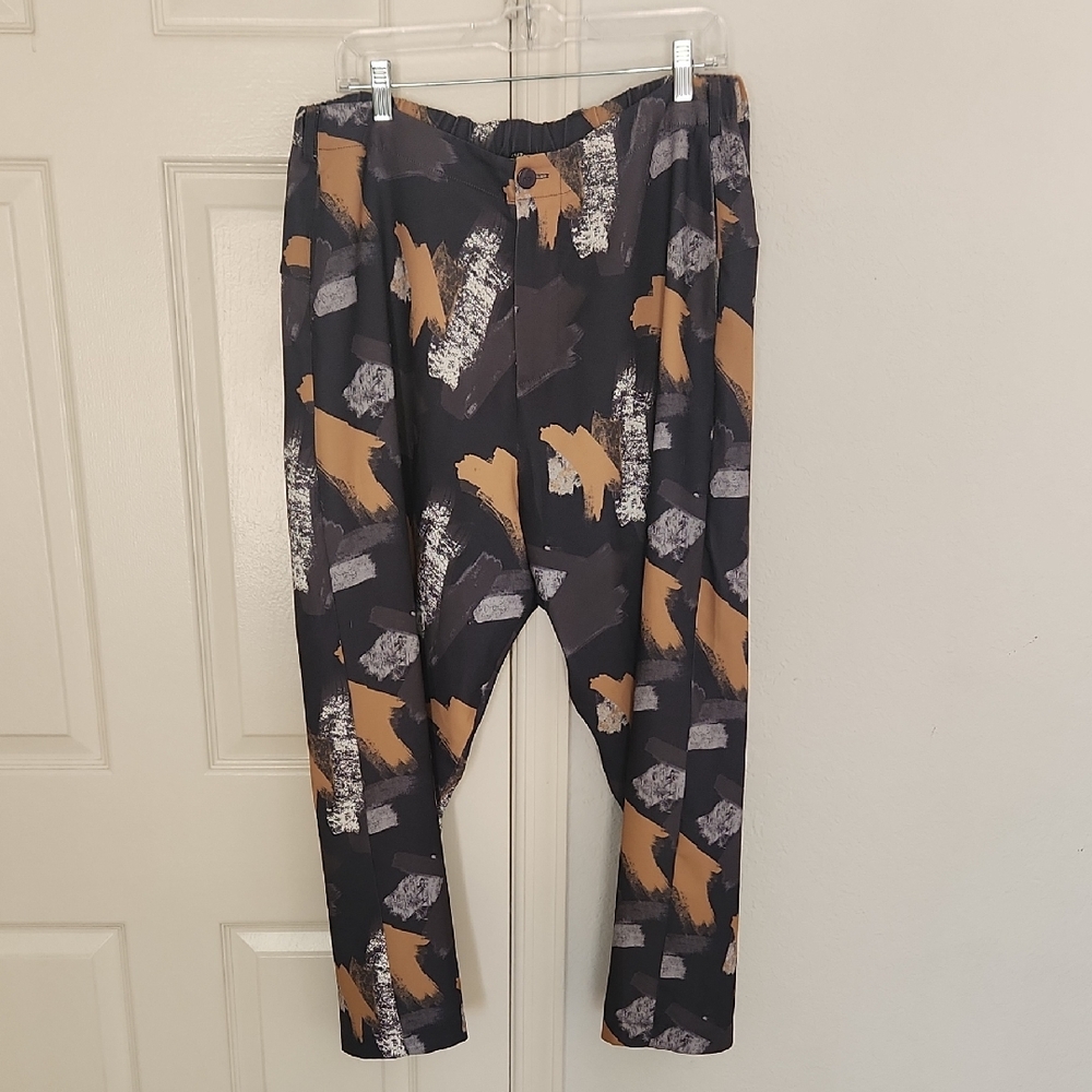 Ruti Brush Painted Gray Orange Relaxed Wide-Ish Trouser Pants Size 4